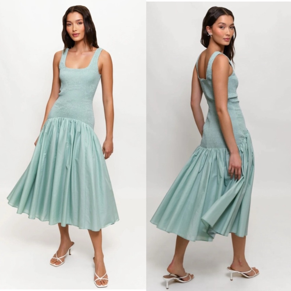 Hutch Elegant Mint Green Smock Drop Waist Midi Dress Size XL NEW! New with tags!